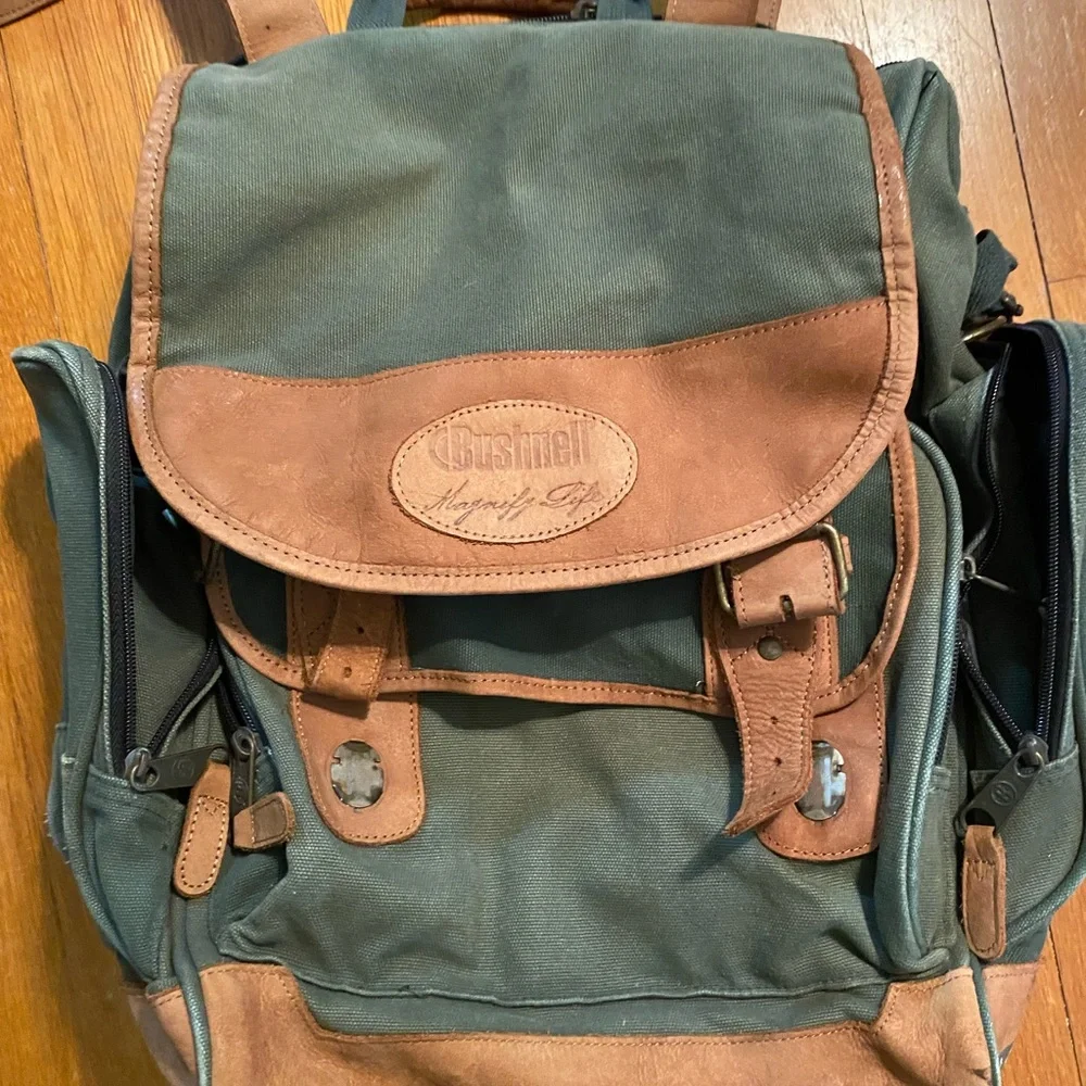 CushionCraft Olive Green Canvas & Brown Leather Backpack for Men